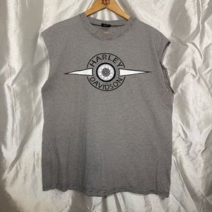 Harley Davidson VTG 90’s B&W Striped Cut-Off Sleeve Moto Biker Tank Top T-Shirt